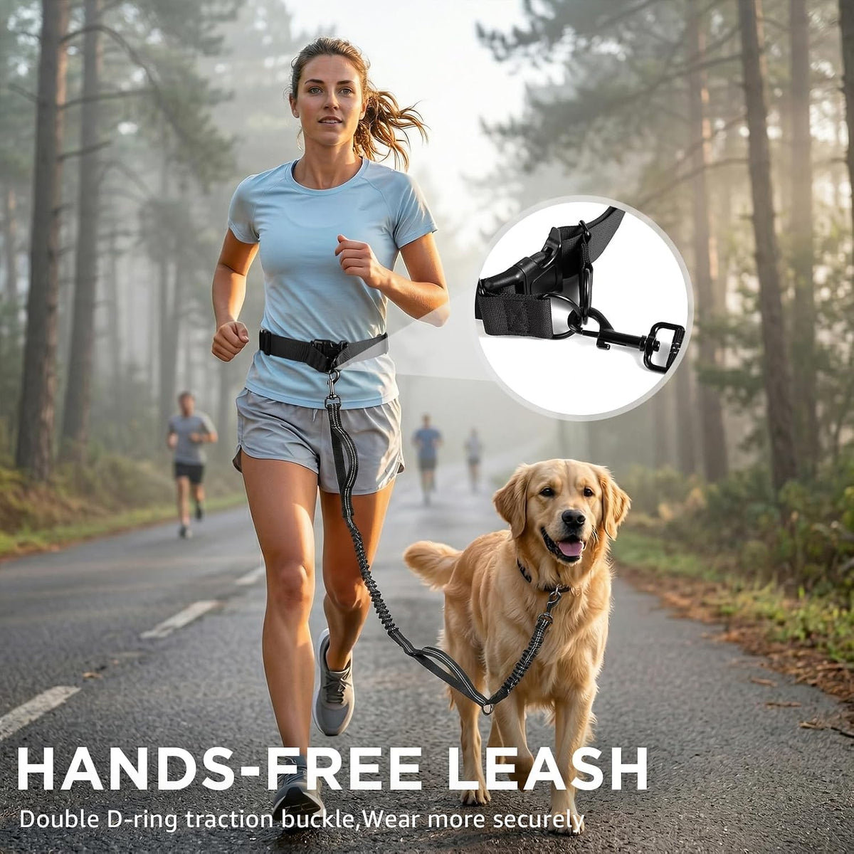 Puppalace Hands Free Dog Leash with Waist Pack Bungee for Running | 4 Metal Clips, Reflective Stitching, Shock Absorbing Bungee, Adjustable Waist Belt, 28 to 48 Inch Fit, Zippered Pockets