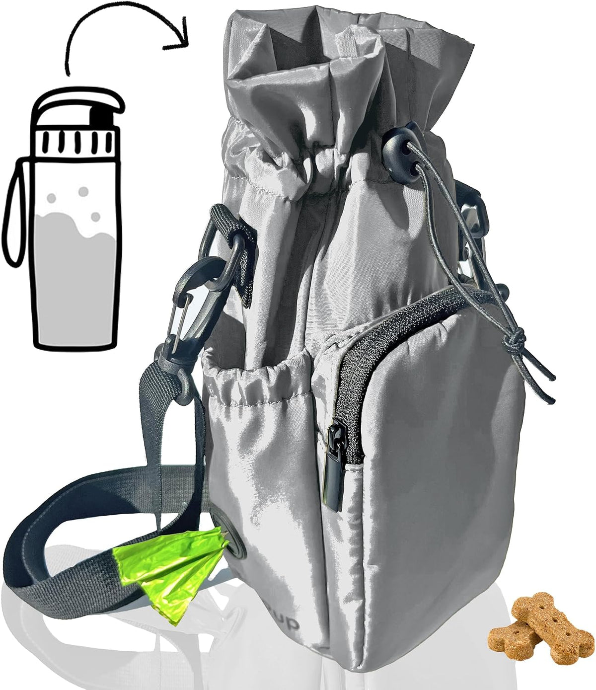 RibbyPup Waterproof Dog Walking Bag with Universal Water Bottle Holder, Built-In Poop Bag Dispenser, Unisex Cross-Body Treat Pouch - Army Green