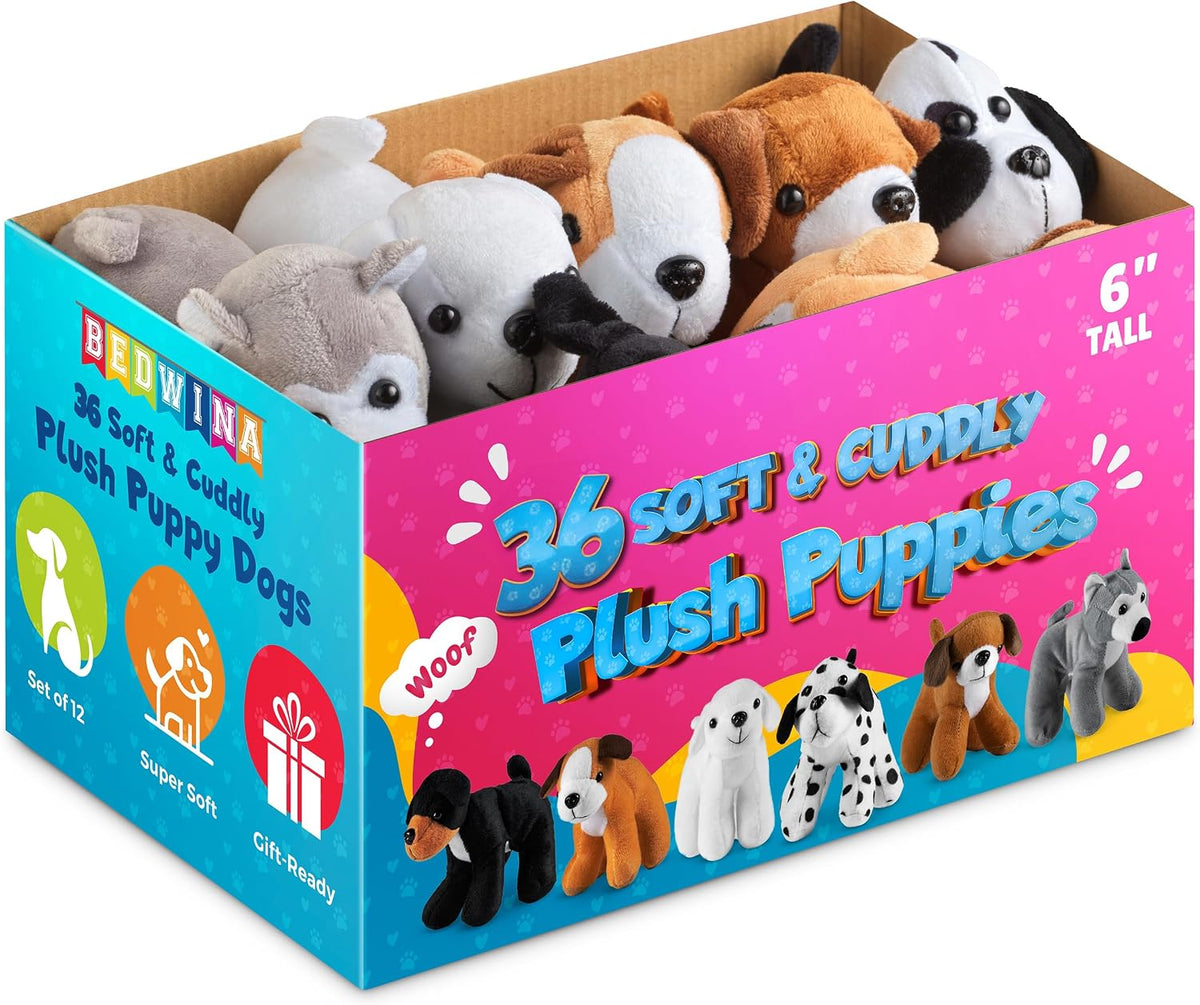 Plush Puppy Dogs - (Pack of 12) 6-Inch Tall Small Dog Stuffed Animals Bulk | Bulk Assorted Puppies and Cute Stuffed Plushed Adopt-a-Puppy Dog Assortment Small Party Favors for Kids