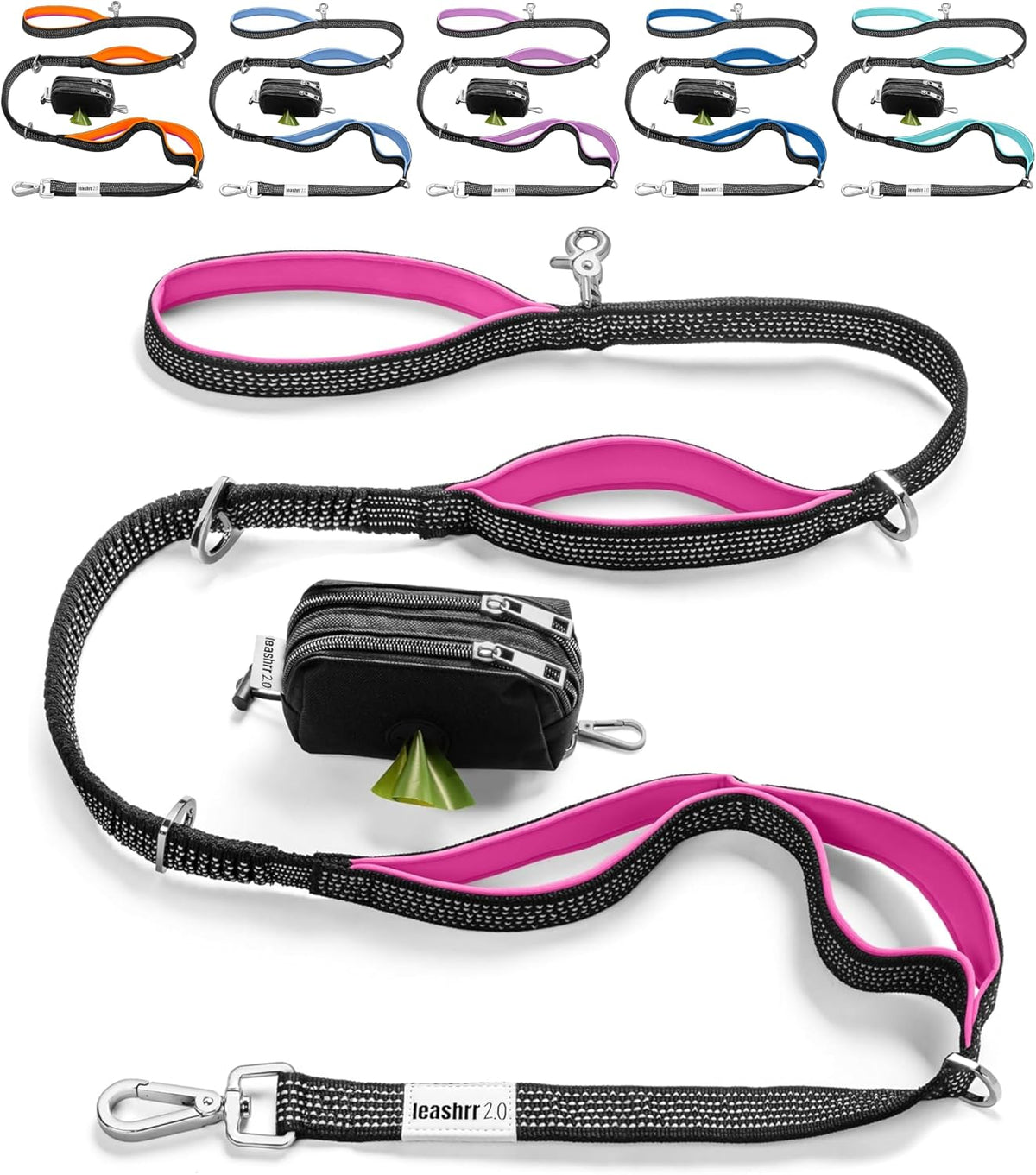 Heavy Duty Dog Leash for Large Dogs – 6FT Reflective Bungee with Padded Handles, Strong Carabiner Clip, No Pull Control for Medium & Large Breeds, Includes Poop Bag Holder & Treat Pouch (Royal Blue)