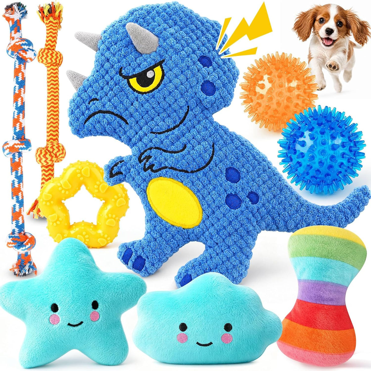 KIPRITII 9 Pack Puppy Toys Set for Small Dogs, Teething & Interactive Play | No-Stuffing Octopus-Shaped Toy, Squeaky & Crinkle Sounds, Interactive Tugging, Keep Dogs Busy, Indoor & Outdoor Play