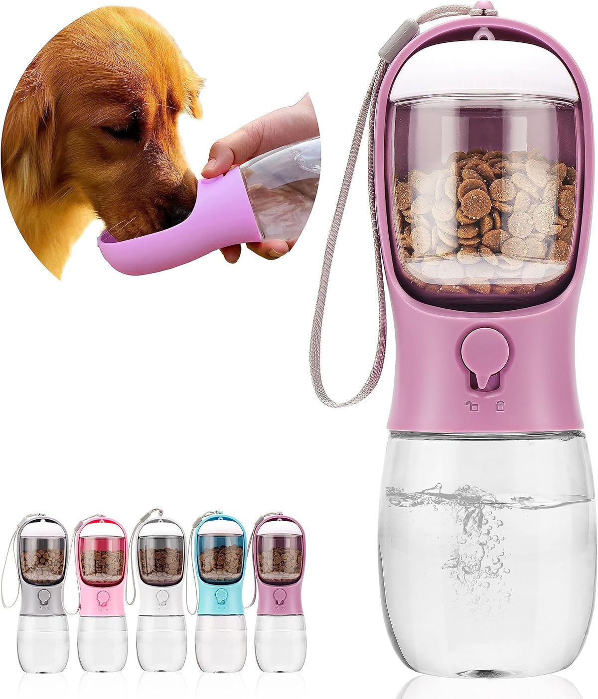 AVELORA Dog Water Bottle with Food Container, Portable Leak Proof Pet Water Dispenser for Walking Hiking Travel, Puppy Essentials Accessories for Small Large Dogs, Dog Gifts (10oz/15oz/19oz)
