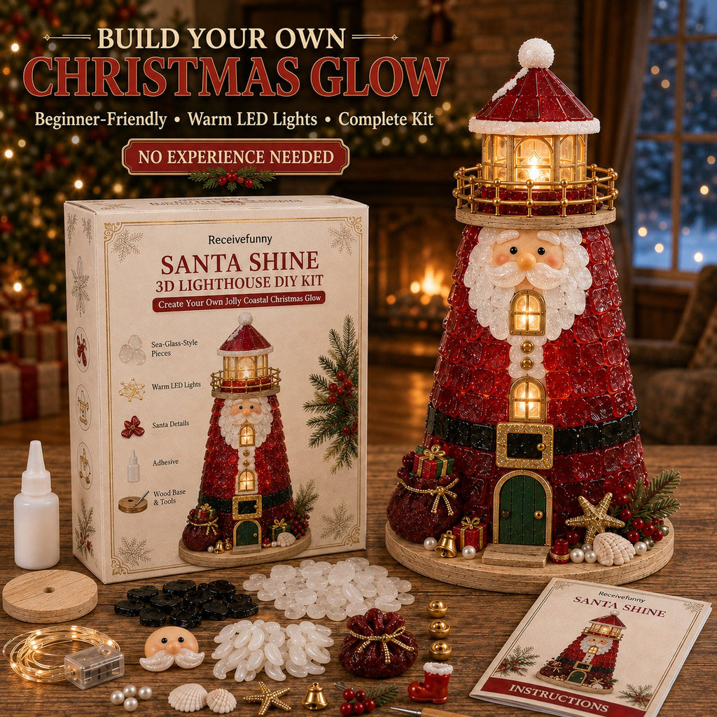 🎄Christmas Character Sea Glass-Style Lighthouse Kit Collection | Complete Kit with Sea Glass-Style Pieces, LED Lights & Step-by-Step Guide Included 💕
